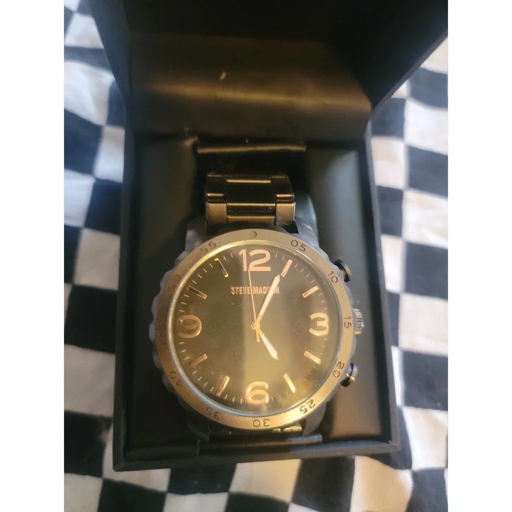 Steve‎ Madden Men's Black Metal Watch – Quartz – Stainless Steel Back